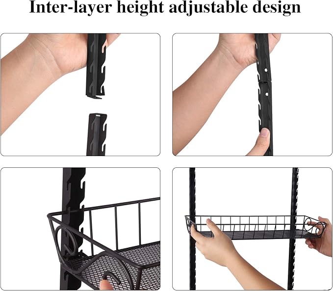 SWOMMOLY Adjustable Wall Mount Spice Rack, 6-Tier Dual-use (Multi-use) Organizer, Black | Hanging Spice Rack Organizer, Kitchen Pantry Cabinet Storage Holder for Spices, Mason Jars, Bottles & Cans, Black