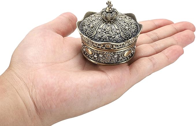Hipiwe Vintage Jewelry Box, Antique Crown Design Trinket Treasure Chest Storage Organizer, Metal Earrings/Necklace/Ring Holder Case, Keepsake Giftb Box for Women, Bronze