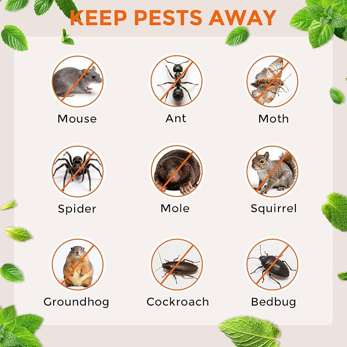 Rodent Repellent 12 Pack, Natural Peppermint Mouse Repellent Balls, Safe for Family & Pets, Indoor & Outdoor Pest Control for Mice Rats Roaches Spiders Ants, for Home Garage Basement Attic Kitchen