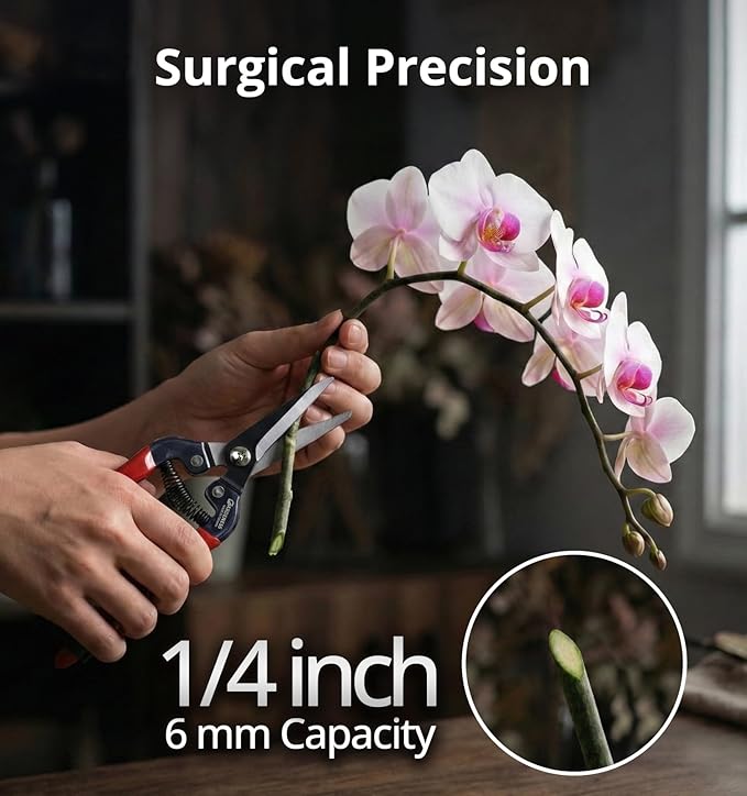 Gardeness SK5 High Carbon Steel Floral Scissors, 6mm Cutting Capacity Ultra Sharp Serrated Blade, Lightweight Effort-Saving Garden Snips & Flower Clippers for Stems, Bonsai and Fruit Picking