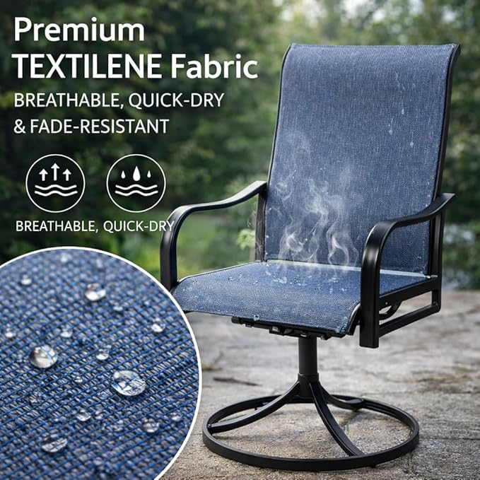 Kozyard Patio Swivel Dining Chairs Set of 2, 360 Swivel Rock Chairs Textilene High Back and Wrought Iron Frame for Poolside Backyard Deck Lawn Garden (NavyBlue, Swivel)