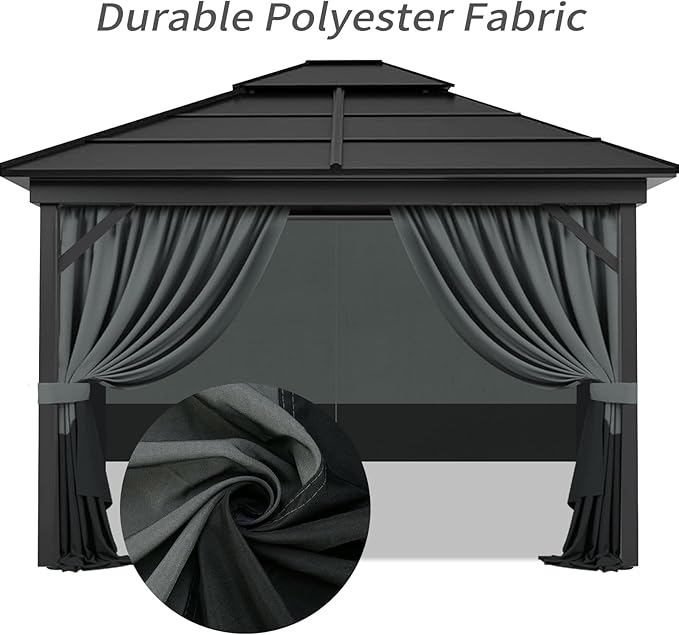 Gazebo Privacy Curtains 11' x 13' with Zipper 4-Panels Side Wall Universal Replacement for Patio, Outdoor Canopy, Garden and Backyard Gray and Black (Curtain Only)