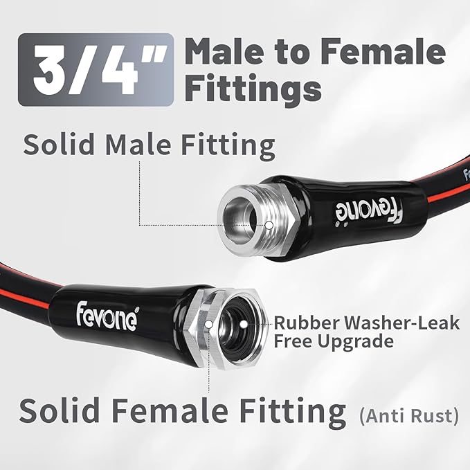 Garden Hose 100ft x 5/8", Lightweight Water Hose, All-Weather Flexibility, Male to Female 3/4" GHT Fittings(Black)