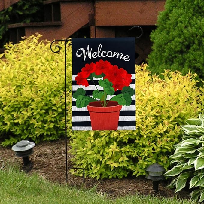 Briarwood Lane Potted Red Geraniums Burlap Garden Flag