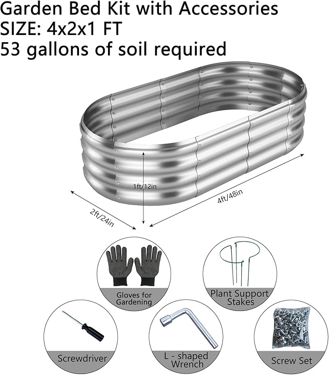 ZFHgarden Galvanized Metal Planter Raised Garden Bed Kit for Gardening Outdoor，4x2x1ft 2 Planter Grow Garden Box Raised Flower Bed，Long Vegetable Clearance Herb Raised Garden Beds for Gardening Metal