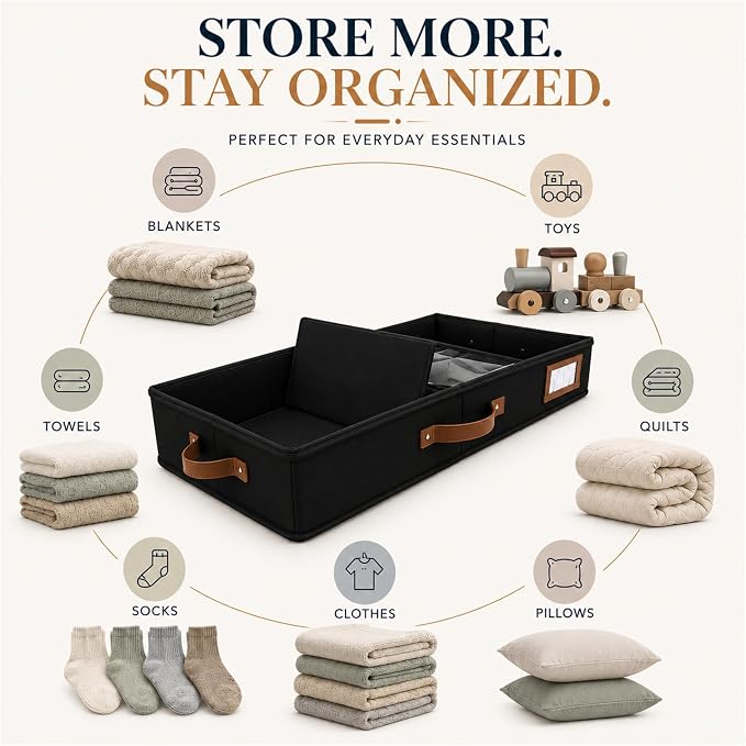 HOMELUX THEORY Under Bed Storage, Medium 2pc with Lid, Black