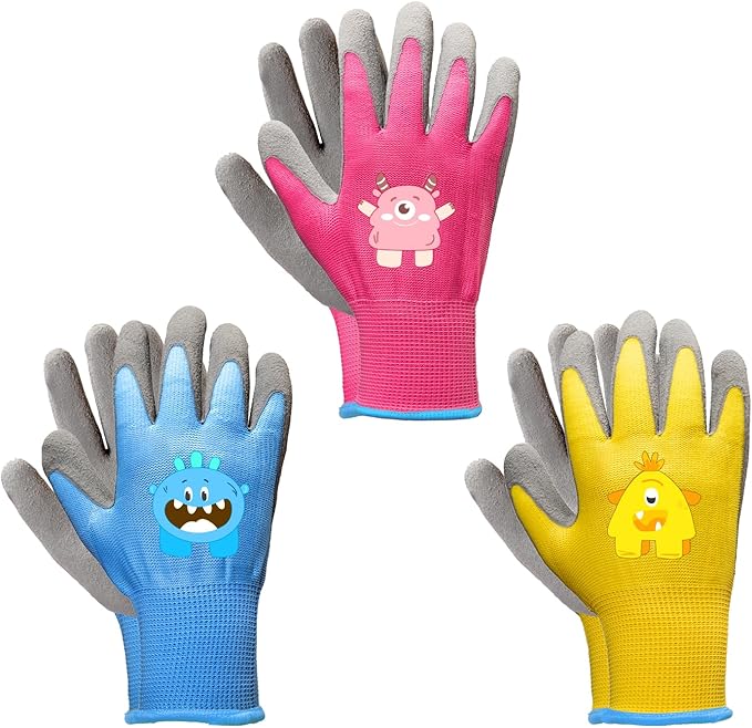 PROMEDIX P Kids Gardening Gloves – Rubber Coated Work Gloves for Children Age 6-8,Soft & Breathable for Outdoor Play & DIY