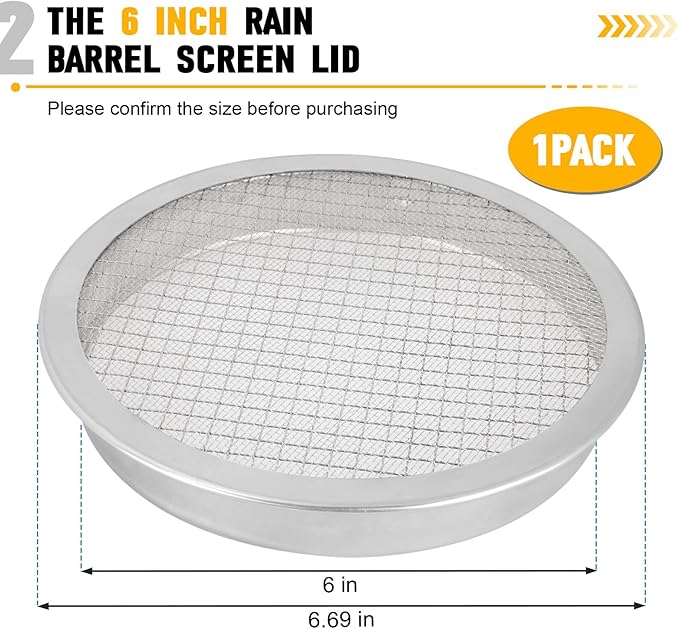 Rain Barrel Screen Filter 6 inch, Cover Vent for Rain Water Collection Barrel Diverter System, Mesh Screen Vent Cover Keep Debris Out of Rain Barrel, 1 Pcs