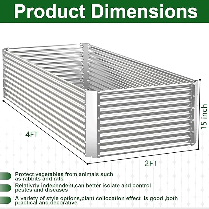 3 Pack Tall Corrugated Galvanized Steel Raised Garden Bed Outdoor, Metal Above Ground Garden Bed for Vegetables and Flowers, Rectangle Raised Beds for Gardening-4x2FTx15inch