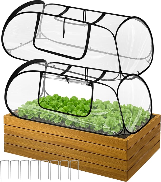 2 Pack Garden Covers for Raised Bed Foldable Clear PVC Greenhouse for Freeze Protection Row Plants Cover Accelerator with Zipper Door 45'' x 22'' x 16'' Protection Vegetable Fruit from Animal