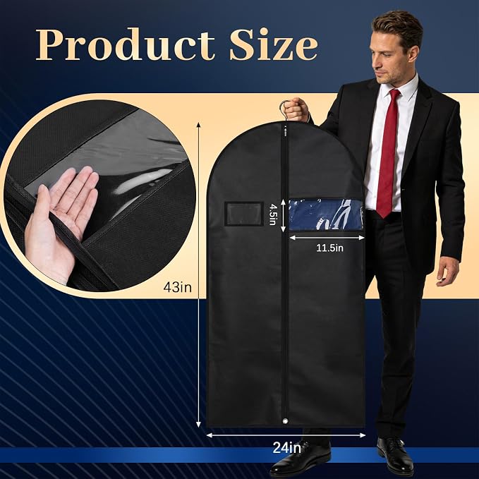 Premium Suit Bags 8 Pack, 43” x 24” Garment Bags for Hanging Clothes