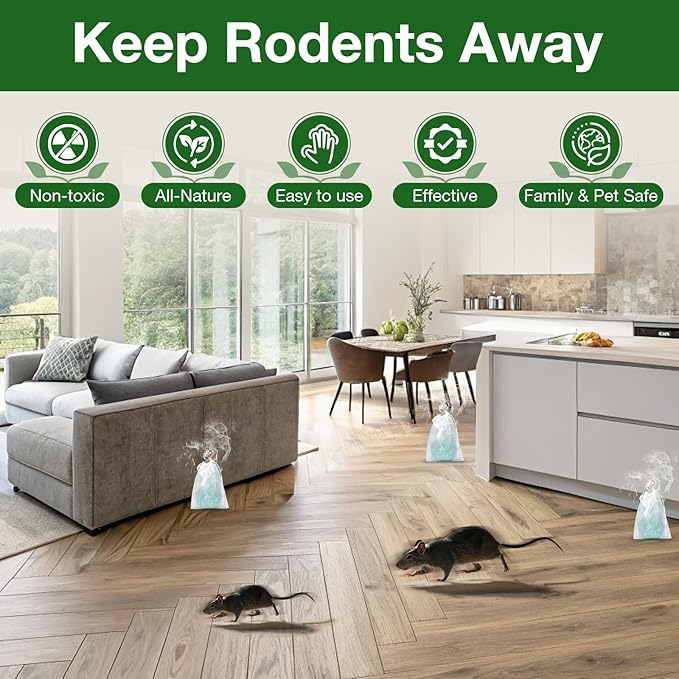 Mouse Rodent Repellent, 12 Pack Peppermint Oil Mouse Traps for Rat Mice, Ant, Roach, Spider, Squirrel, Nature Mouse Deterrent for Indoor Outdoor Use, for Garden & Home, Family & Pet Safe