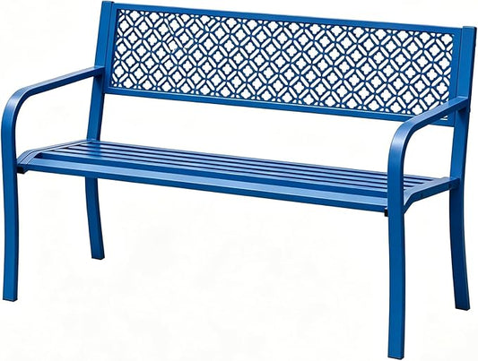 Garvee Outdoor Metal Garden Bench for 2 Person, Heavy Duty Steel Patio Bench 790 Lbs Capacity, Weather Resistant Black Porch Seating with Geometric Backrest, Outdoor Furniture for Yard, Deck, Entryway