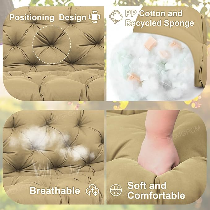 Premium 5" Thick Waterproof Porch Swing Cushions Sturdy Durable 2 Seat Replacement Outdoor Swing Cushions with Backrest&Ties Bench Cushion for Outdoor Furniture Backyard Patio Garden