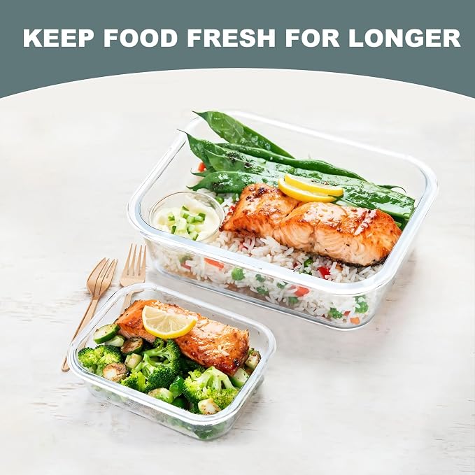 KOMUEE 10 Pack Glass Food Storage Containers with Lids, Pink | Meal Prep Containers Set, Airtight Glass Lunch Boxes, BPA-Free, Freezer, Oven, and Microwave Safe