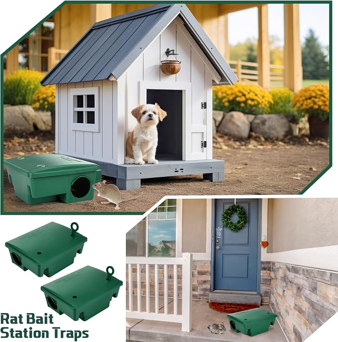 Qualirey 12 Packs Rat Bait Stations Rat Bait Box with Keys Outdoor Mouse Rodent Trap Mice Baits Stations Bulk for Outdoor Indoor Use Keeps Pets and Children Safe (Green)