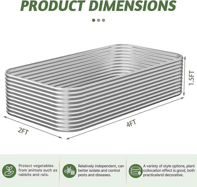 3 Pack Tall Corrugated Galvanized Steel Raised Garden Bed Outdoor, Metal Above Ground Garden Bed for Vegetables and Flowers, Raised Beds for Gardening-4x2x1.5FT