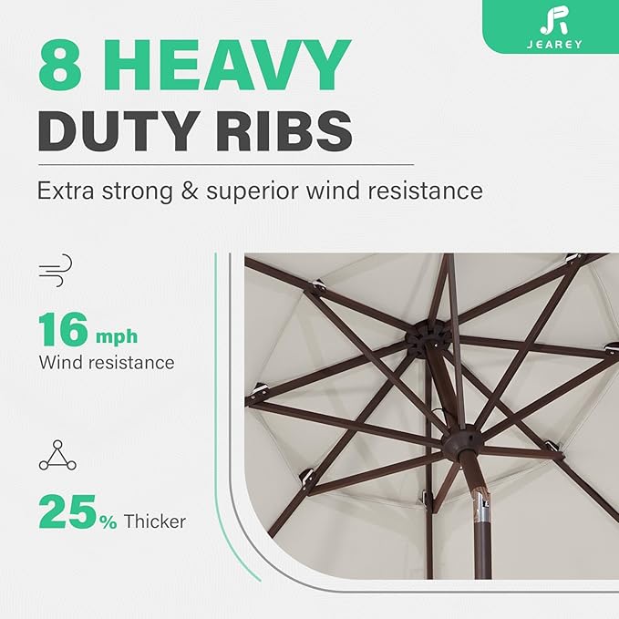 JEAREY 9FT 3 Tier Patio Umbrella Outdoor Market Umbrella Table Umbrellas with 8 Ribs 1.5 Pole Push Button Tilt and Crank UV Protection for Garden,Off-white