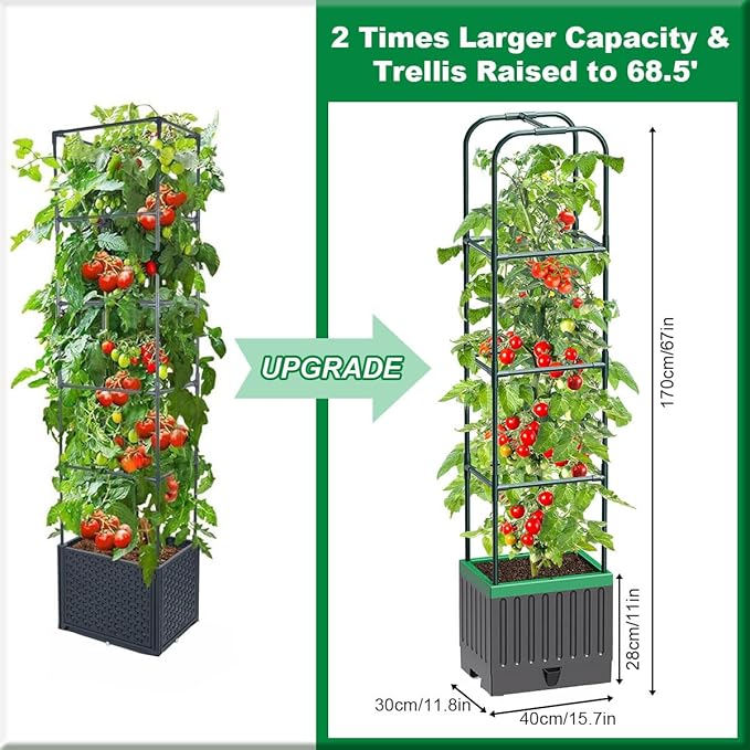 Raised Garden Bed with Trellis, Tomato Planter with Trellis, 68.7" Tomato Cage, Self-Watering, Expandable Structure, Indoor & Outdoor tomato pot for Climbing Plants, Vegetable Vines & Flowers