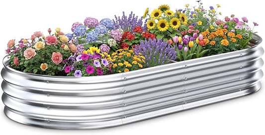 Galvanized Raised Garden Bed Outdoor, 6x3x1ft Metal Heavy Duty Planter Boxes for Gardening, Easy Assemble Large Oval Plant Container Kit for Vegetables, Flowers, Fruits, Silver, 1 Pack