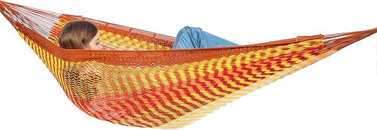 PNAEUT Handwoven Mayan Hammock, Thick Soft Rope Double Hammock for Outdoor Outside & Indoor, 600 lbs Capacity Heavy-Duty, Includes Tree Straps, Carabiners & Carrying Bag (Sunset, X-Large)