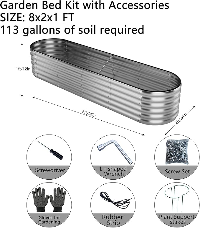 ZFHgarden Large Raised Garden Bed Galvanized Metal Round Raised Garden Bed Outdoor for Gardening，8x2x1FT for Vegetables Flowers Ground Planter Box