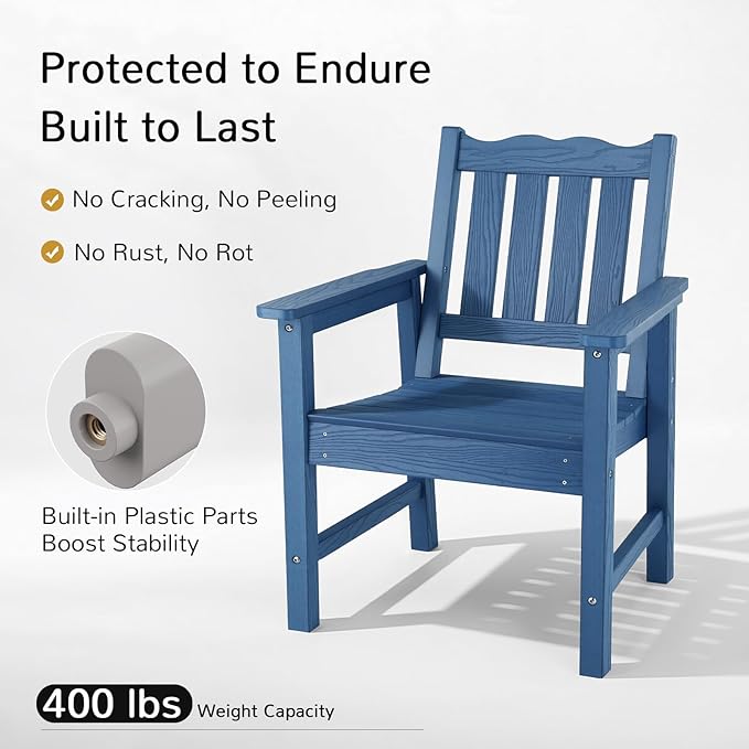 Stoog All-Weather Patio & Garden Chair, Outdoor Dining Chair with Curved Backrest, 400 lbs Support, for Backyard, Garden, Porch, Pool and Deck, Blue