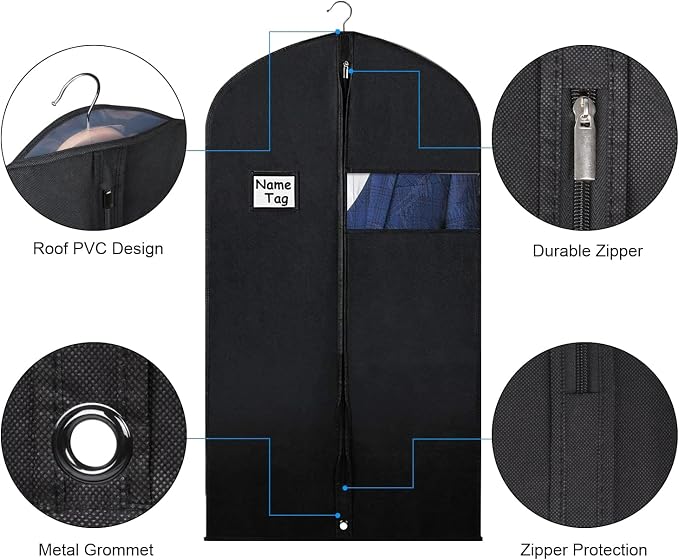Syeeiex 40 Inch Suit Bag, Suit Bags for Closet Storage, Black, Set of 16