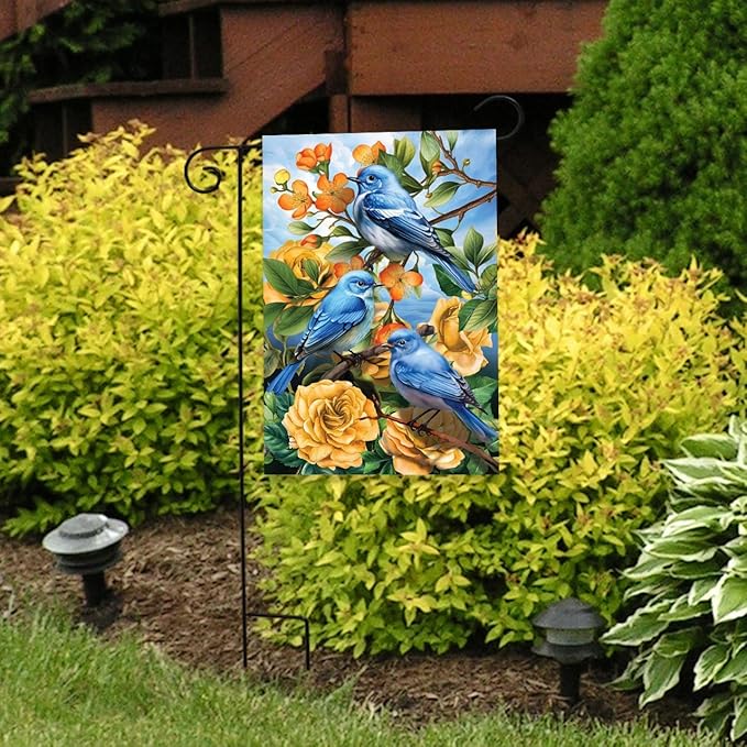Briarwood Lane Bluebirds and Roses Garden Flag