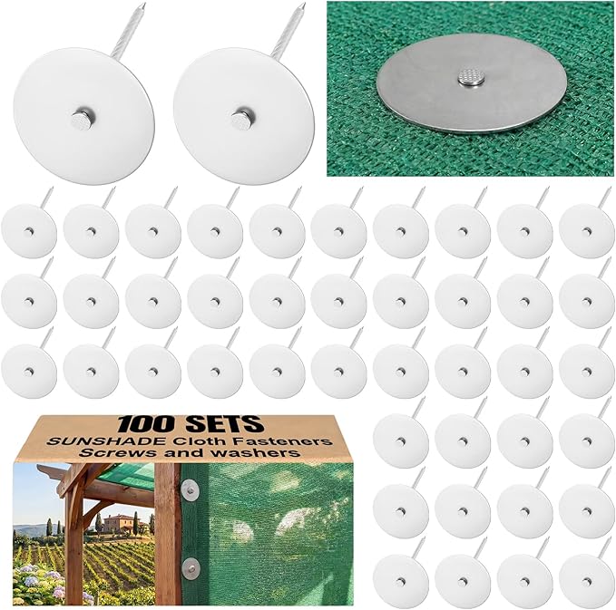 Flutesan 100 PCS Shade Cloth Fasteners Shade Cloth Clips for Wood Pergola Sun Screen Fabric Accessories Heavy Duty Fixing Secure with Washers Windproof Placement Netting Garden to Sunshade