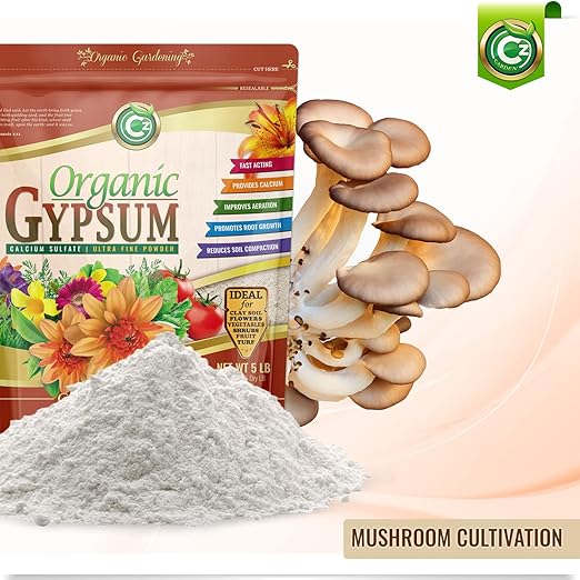Organic Gypsum Powder 10LB - Made in USA - OMRI Listed - Calcium Sulfate Dihydrate - Garden Soil Amendment Fertilizer for Lawns, Plants, Mushroom Cultivation. Calcium & Sulfur. Cures Blossom End Rot
