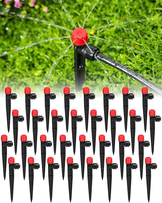 36 Pack Drip Irrigation Parts, Quick Connect 8-Outlet Adjustable 360° Emitters for Garden & Farm Irrigation Systems