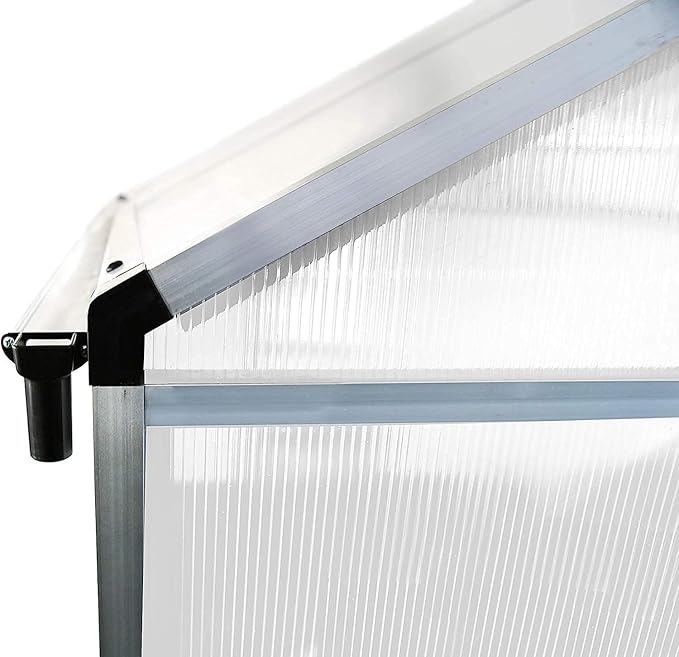 Aluminum Greenhouse for Outdoors, 6 x 10 FT Polycarbonate Walk-in Greenhouse with Quick Setup Structure and Adjustable Roof Vent, Silver
