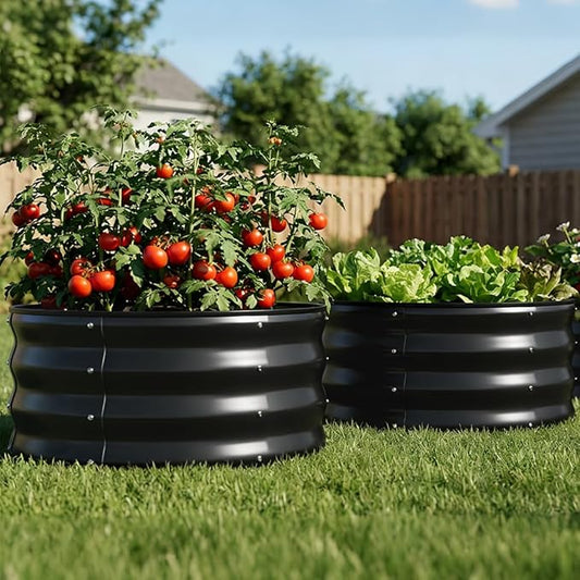 COMHOMA 2 Pack Round Raised Garden Bed 2x2x1ft,Galvanized Metal Planter Box Kit for Outdoor Gardening,Vegetable Flower Herb Growing Beds with Gloves Tools,Black