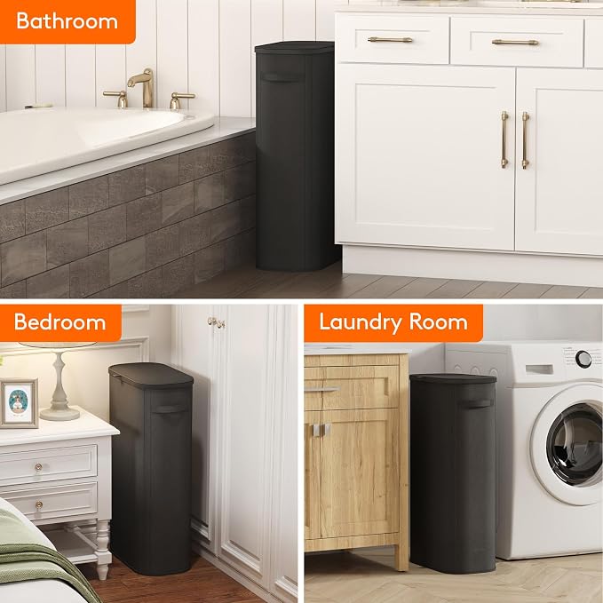 Lifewit Slim Laundry Basket with Lid and Removable Bag, 75L, Black | Collapsible Narrow Laundry Hamper, Skinny Washing Basket with Plastic Frame, Dirty Clothes Organiser for Laundry, RV, Dorm