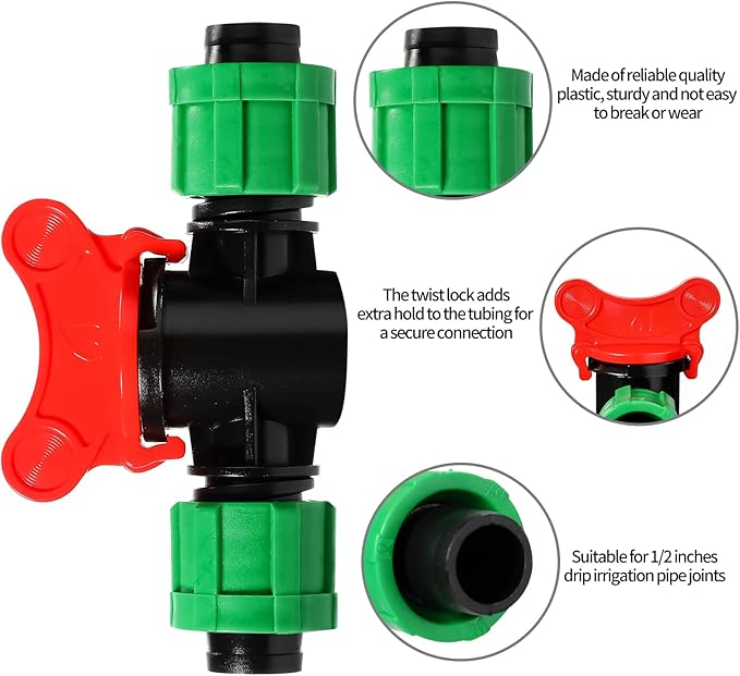 Tondiamo Drip Irrigation Shut off Valve 1/2 Inch Universal Drip Irrigation Tubing Coupling Valve Connector Locking Fitting Compatible with 16 to 17 mm Drip Tape Tubing Sprinkler System (24 Pieces)