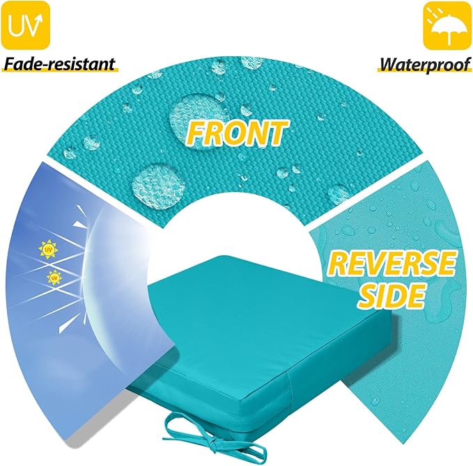 AAAAAcessories Outdoor Seat Cushions for Chairs, Waterproof, Fade-Resistant, 24" x 24" x 4", Patio Furniture Replacement Cushions, Set of 2, Turquoise Blue