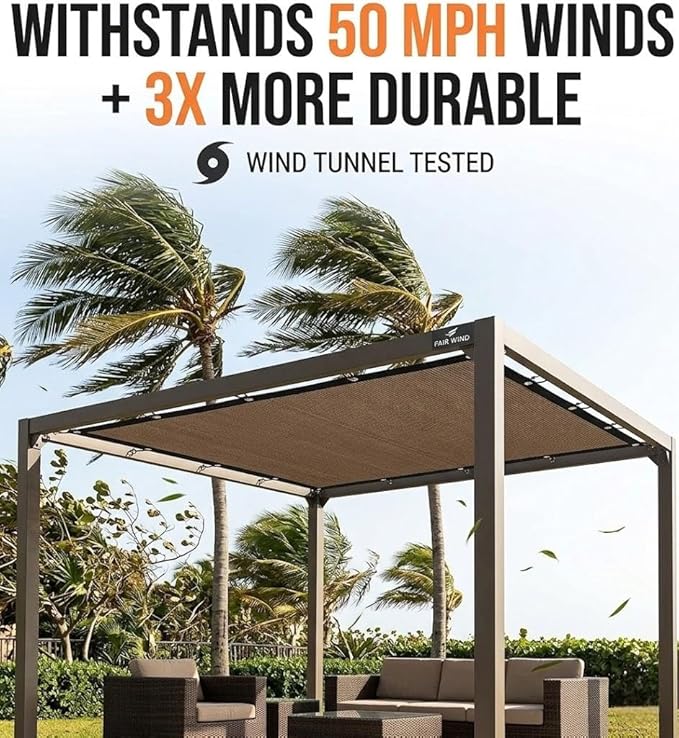 FAIR WIND 90% Sun Shade Cloth with Improved Grommets 10' x 12' Outdoor Sun Screen Fabric Cover for Patio Garden Pergola Canopy - Mocha