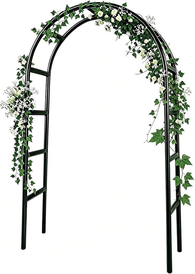 RUBFAC 7.8ft Garden Arch, Metal Trellis for Climbing Plants Outdoor | Black Garden Arbors, Plant Stand Outdoor Archway Frame for Backyard Decor, Halloween Christmas Fall Party Decorations