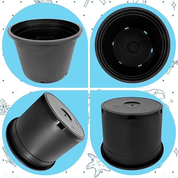 10Pcs 5 Gallon 12 inch Plant Nursery Pot Flower Seedling Injection Molded Container Plastic Garden Planter Pots with Drainage Holes Suitable for Vegetables Flowers Plants Black