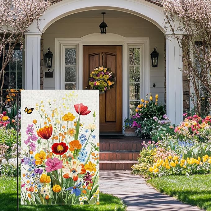 Spring Summer Floral Garden Flag 12x18 Inch Double Sided, Colorful Welcome Yard Decor, Farmhouse Outdoor Flag for Lawn Patio Porch