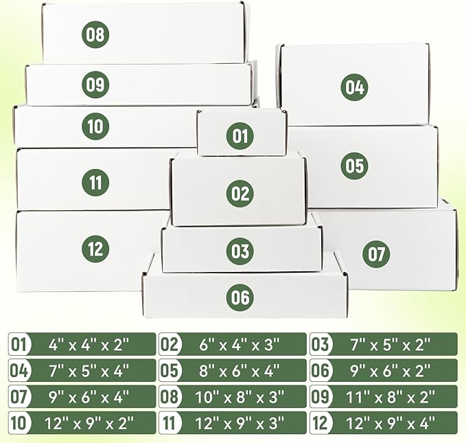 12"x9"x3" Shipping Boxes Set of 5, White Corrugated Cardboard Box Literature Mailer