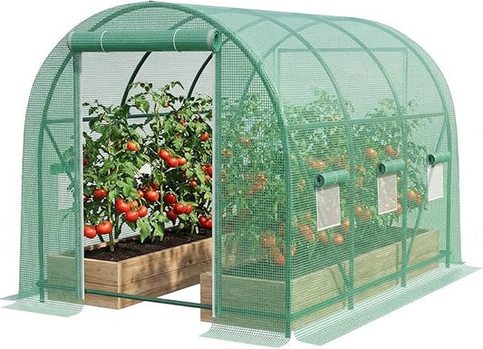 12×7×7 FT Greenhouses for Outdoors Heavy Duty, Large Walk in Green Houses for Outside with 6 Ventilated Mesh Windows & Roll-up Door & Reinforced Frame