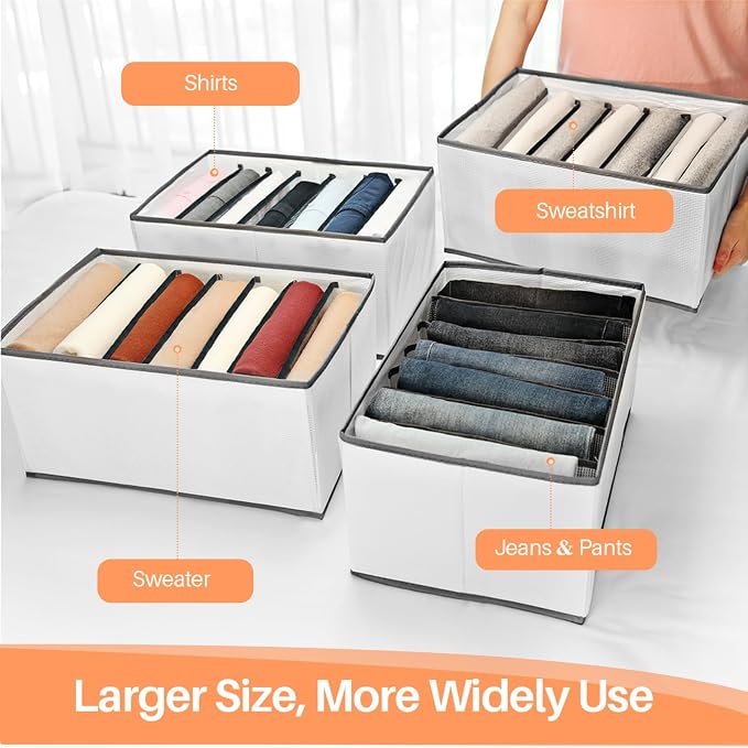 6 Pack 7-Grid Closet Organizers and Storage Bins with Dividers for Clothes