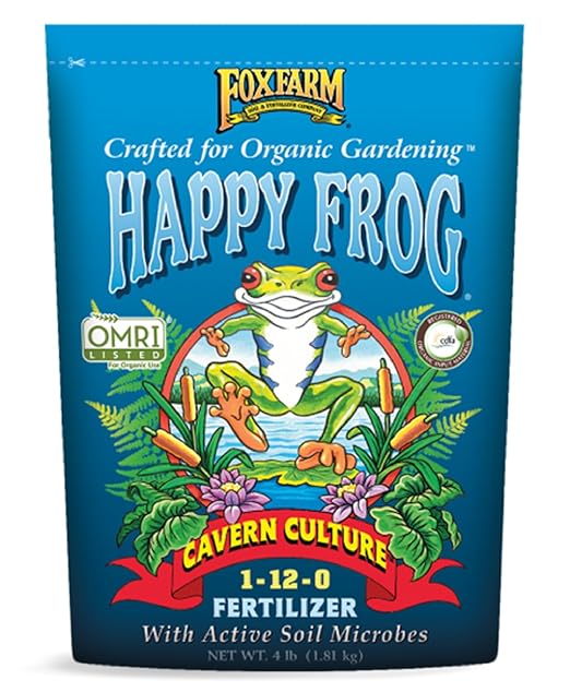 FoxFarm Happy Frog Cavern Culture Bat Guano Fertilizer - 1-12-0 Blend of Rock Phosphate, Seabird Guano for Bud and Flower Development - Encourages Delicious Tasting Fruits & Vegetables - 4 lb
