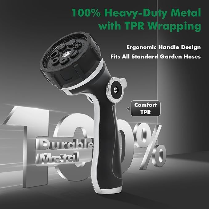 RESTMO Heavy Duty Garden Hose Nozzle, High Pressure Hose Spray Nozzle with 3 Adjustable Jet Modes, Water Nozzle with Thumb Control For Flow Adjustment, 7 Spray Patterns For Watering, Washing, Cleaning