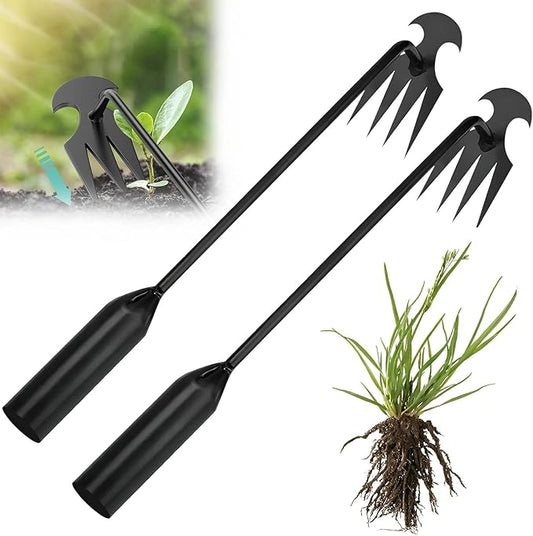 fugit Weed Puller Tool Garden Weed Pulling Tool– 15.7” Portable Garden Weeder, 4 Teeth Manganese Steel Forged Hand Tool for Uprooting Weeds, Ideal for Gardening (2PCS)