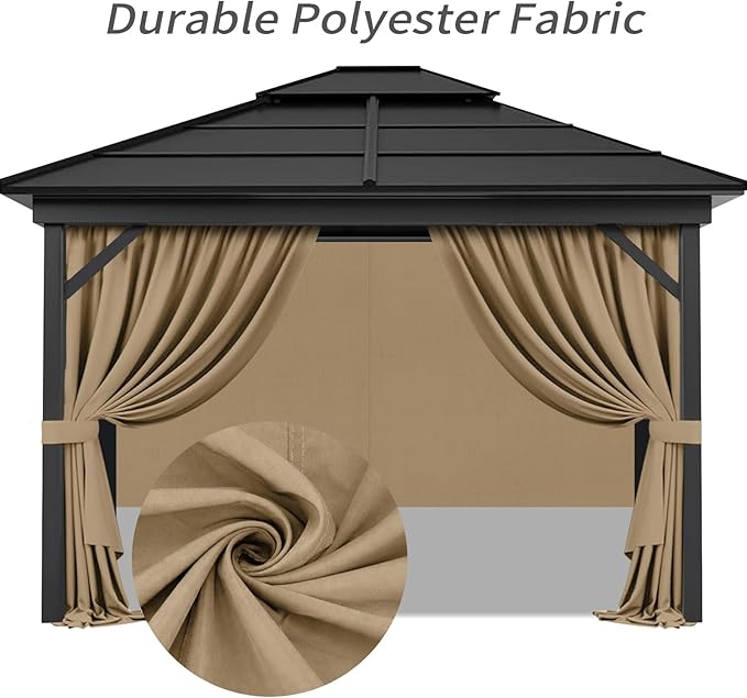 Gazebo Privacy Curtains 12' x 16' with Zipper 4-Panels Side Wall Universal Replacement for Patio, Outdoor Canopy, Garden and Backyard (Curtain Only)