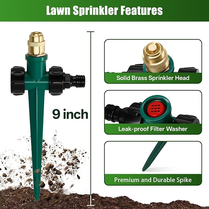 Joyhalo 4 Pack Flexible Sprinkler System with Spike Base, Above Ground Sprinkler System kit, Multi-Adjustable Irrigation Sprinkler Set for Yard, Lawn, 32.5FT Garden Hose Included