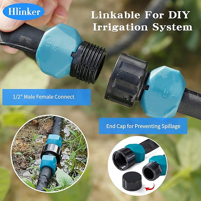 Hlinker 2026 Flat Soaker Hose 50 ft (25ft 2Packs) with Stake for Garden, Linkable Drip Hose Diy Automates Garden Irrigation System Saving 87% Water, Dual-layer Leak-free Design Water Hose with Holes